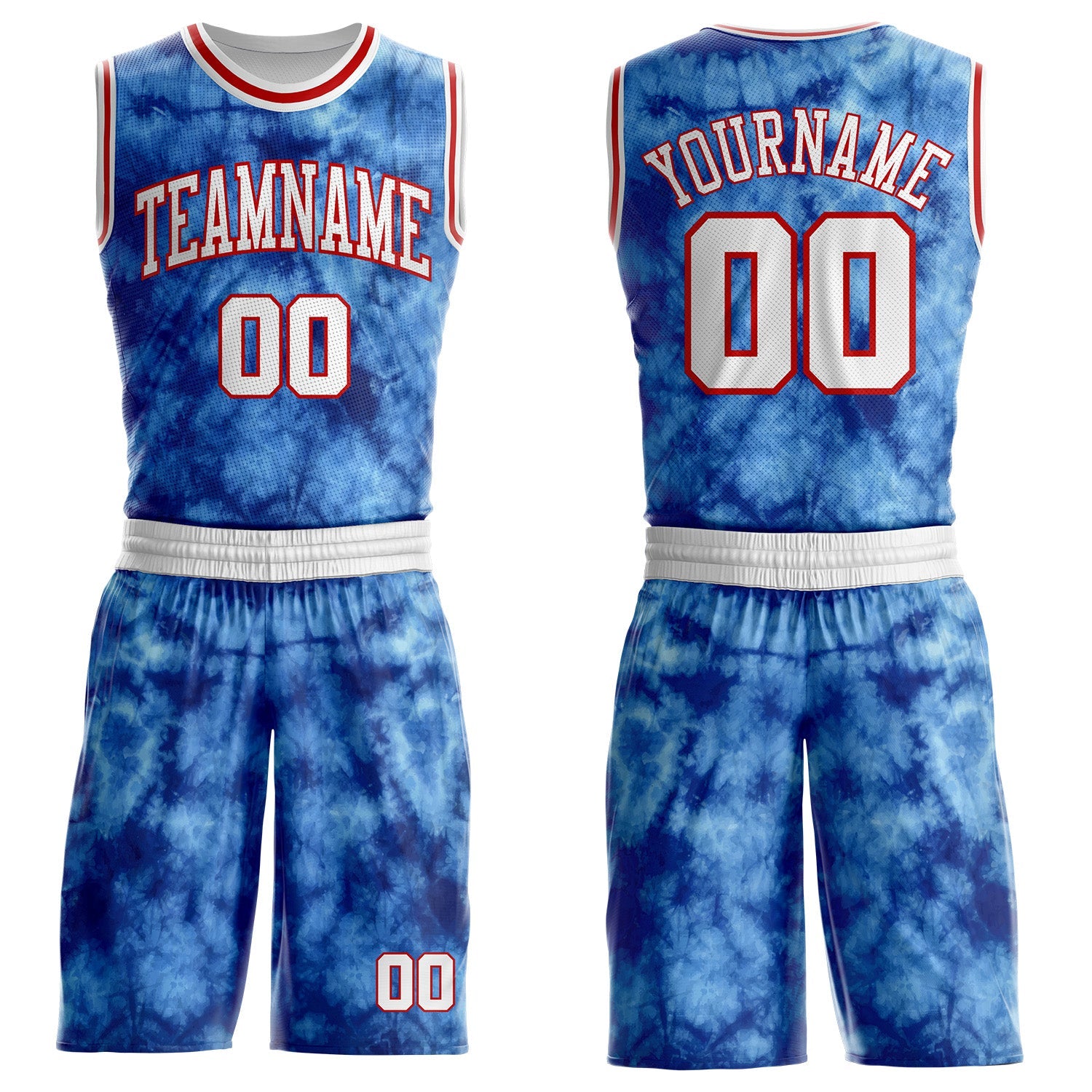 Custom Tie Dye White-Red Watercolor Round Neck Sublimation Basketball Uniform Jersey - Main View