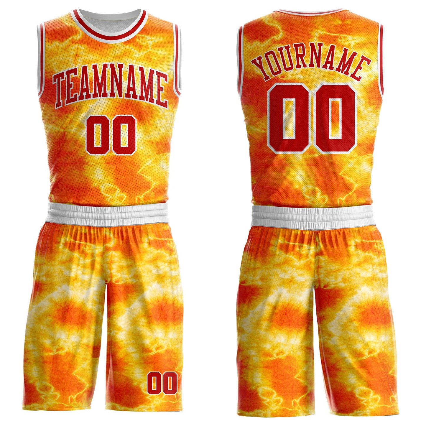 Custom Tie Dye Red-White Watercolor Round Neck Sublimation Basketball Uniform Jersey - Main View