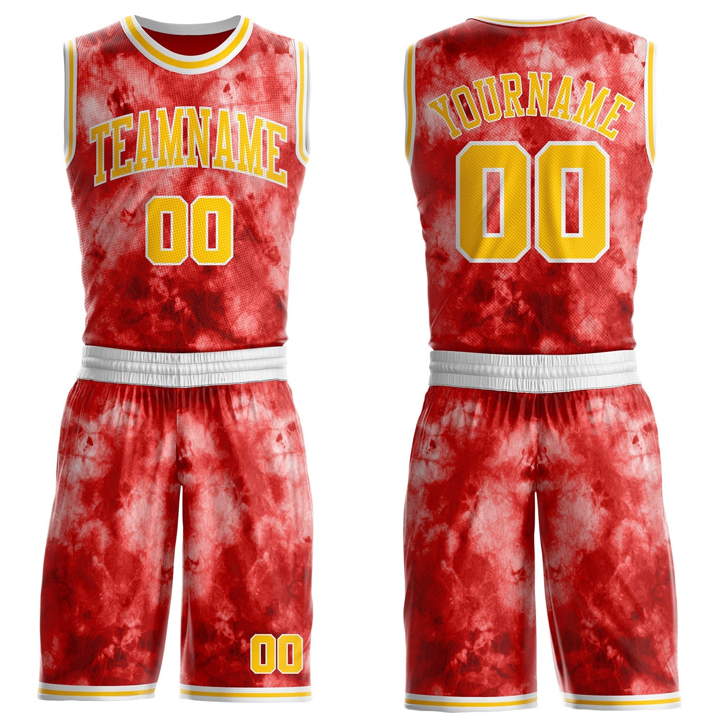 Custom Tie Dye Yellow-White Watercolor Round Neck Sublimation Basketball Uniform Jersey - Main View