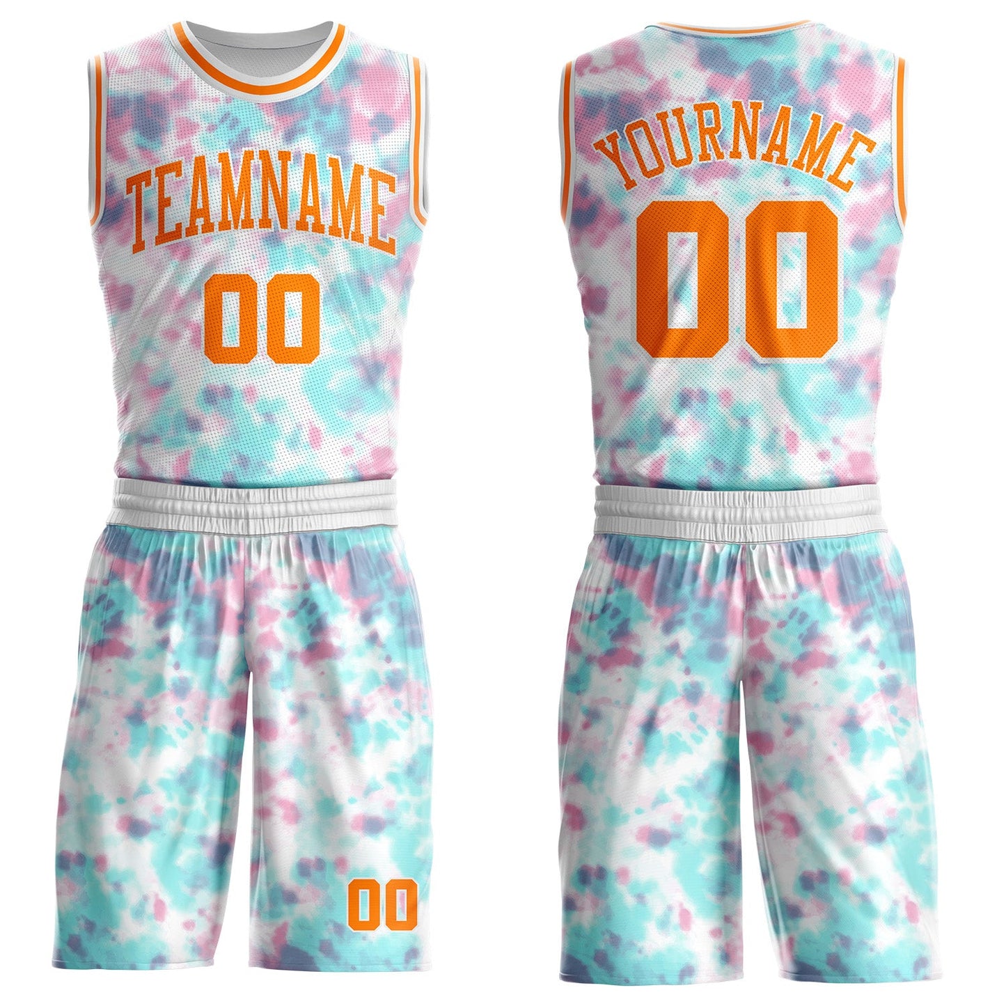 Custom Tie Dye Bay Orange-White Watercolor Round Neck Sublimation Basketball Uniform Jersey - Main View