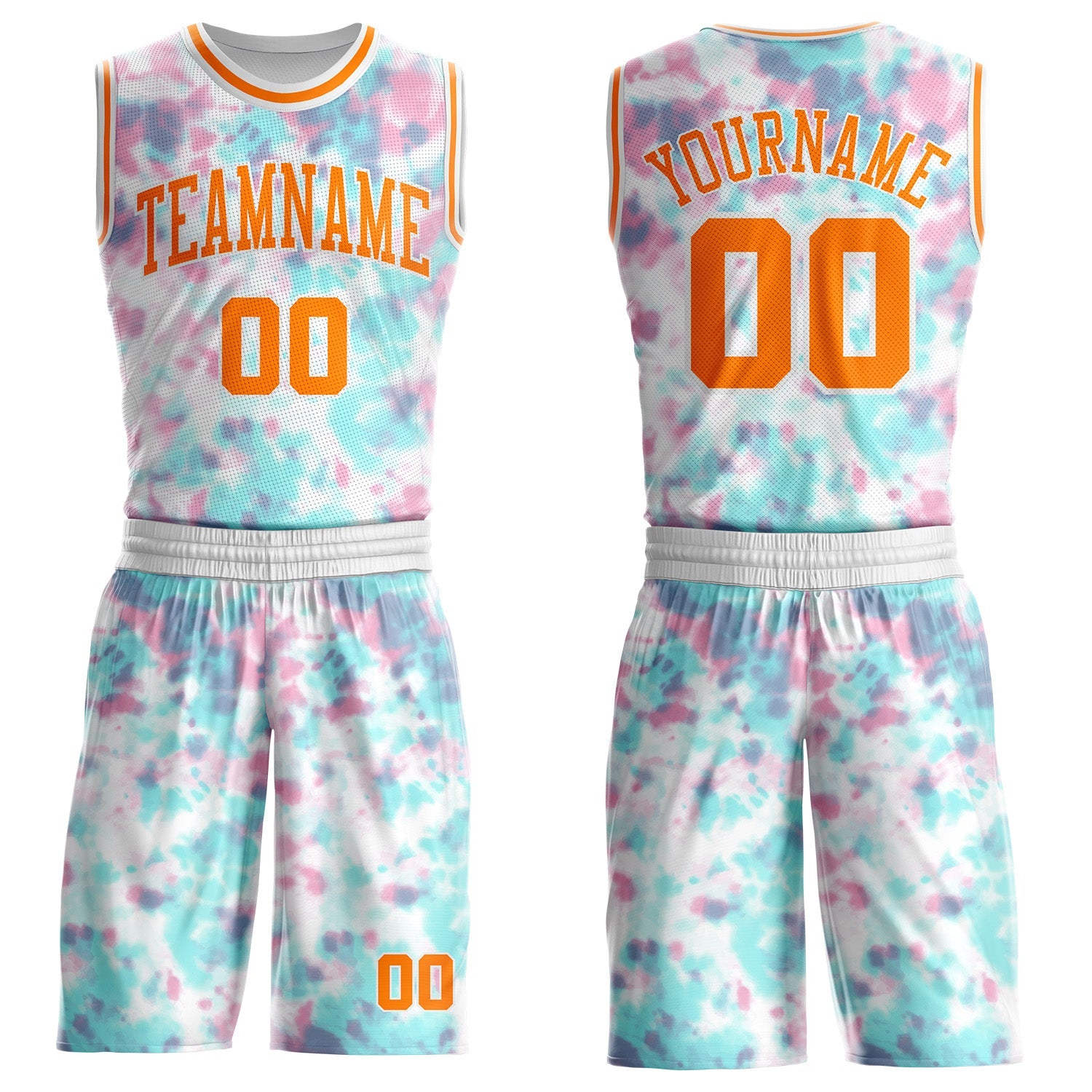 Custom Tie Dye Bay Orange-White Watercolor Round Neck Sublimation Basketball Uniform Jersey - Main View