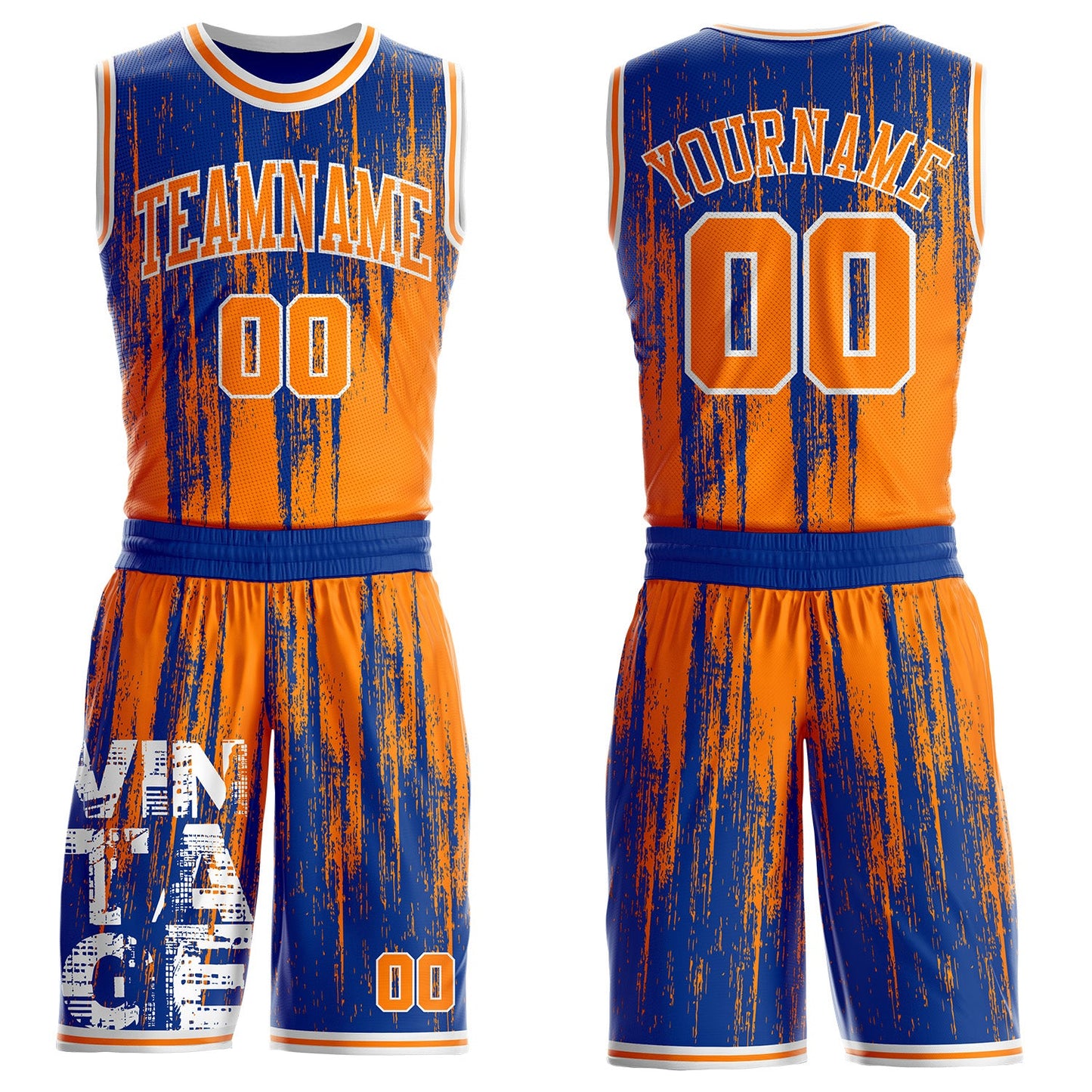 Custom Royal Bay Orange-White Grunge Scratch Round Neck Sublimation Basketball Uniform Jersey - Main View