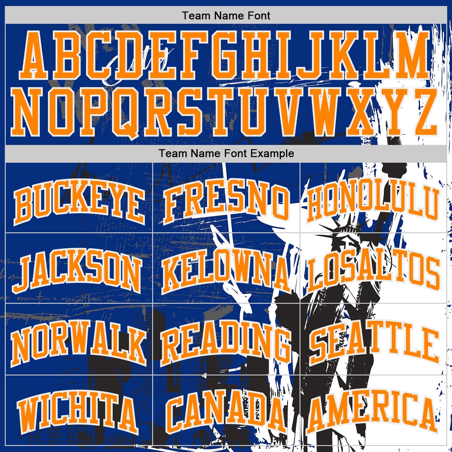 Custom Royal Bay Orange-White New York Statue Of Liberty Round Neck Sublimation Basketball Uniform Jersey view 3