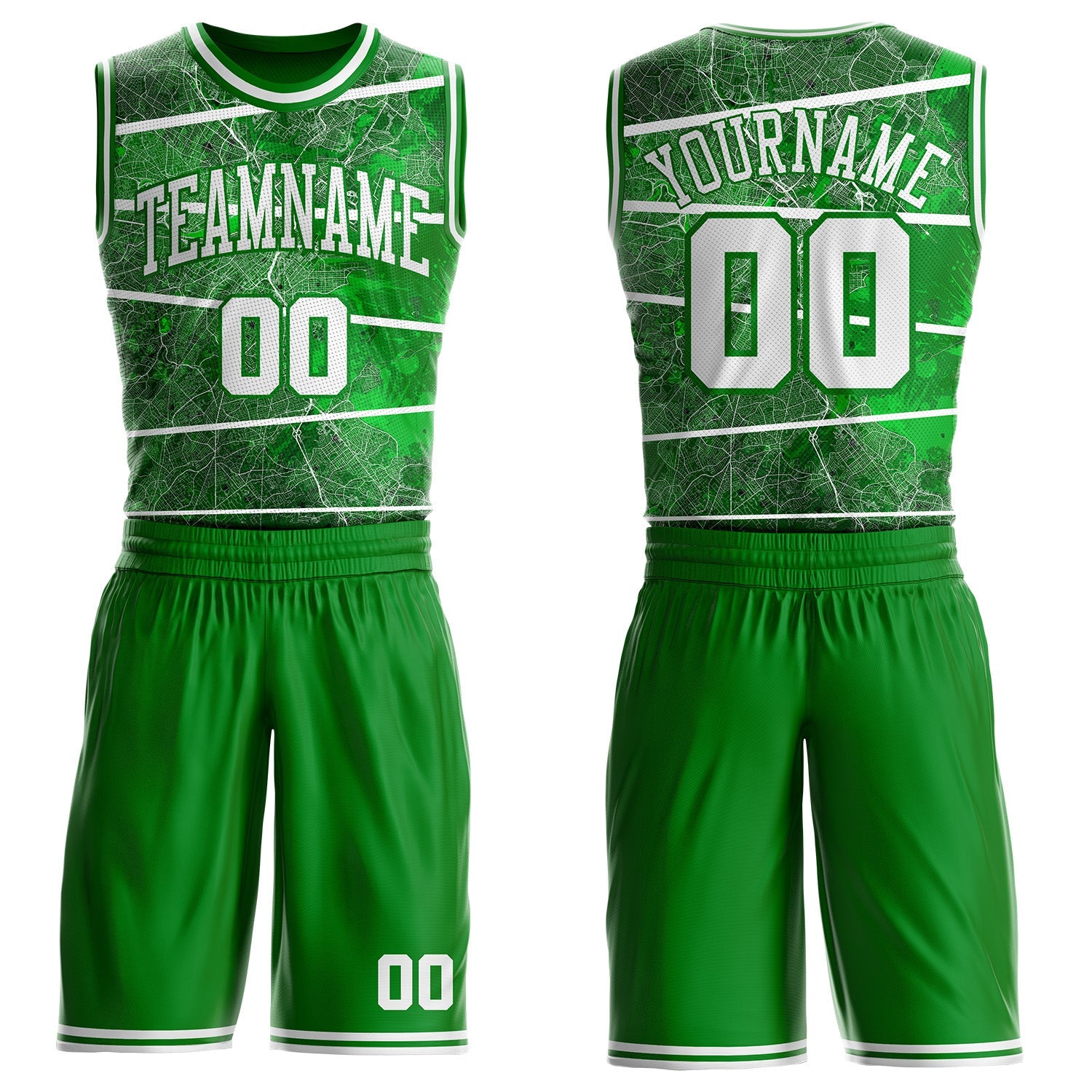 Custom Grass Green-White Boston Street Map Round Neck Sublimation Basketball Uniform Jersey - Main View