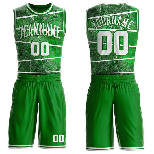 Custom Grass Green-White Boston Street Map Round Neck Sublimation Basketball Uniform Jersey - Main View