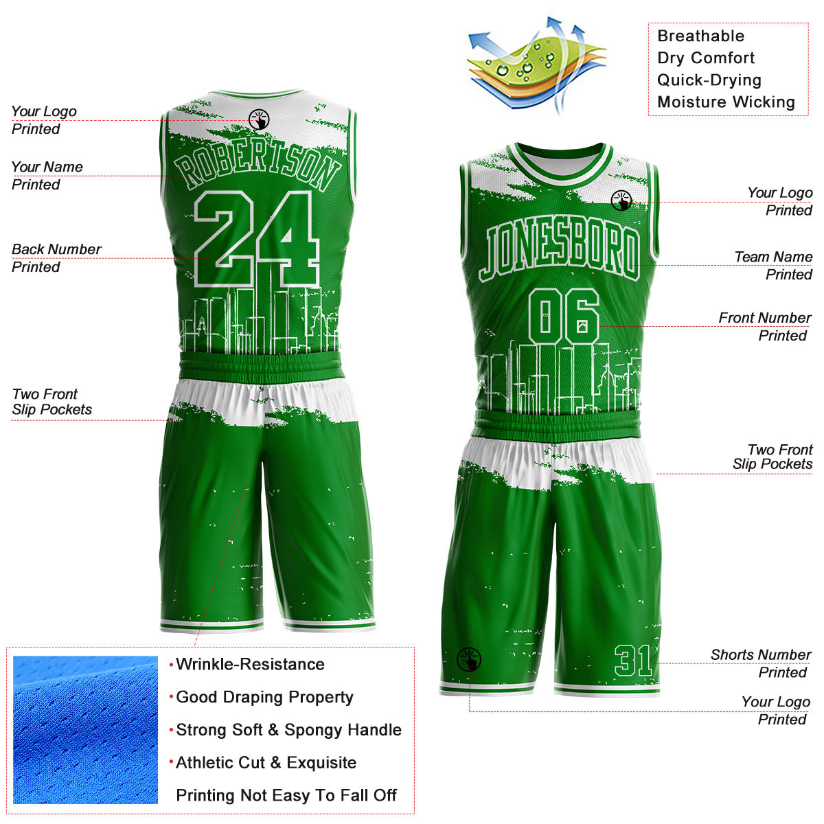 Custom Grass Green-White Boston Silhouette Round Neck Sublimation Basketball Uniform Jersey view 2