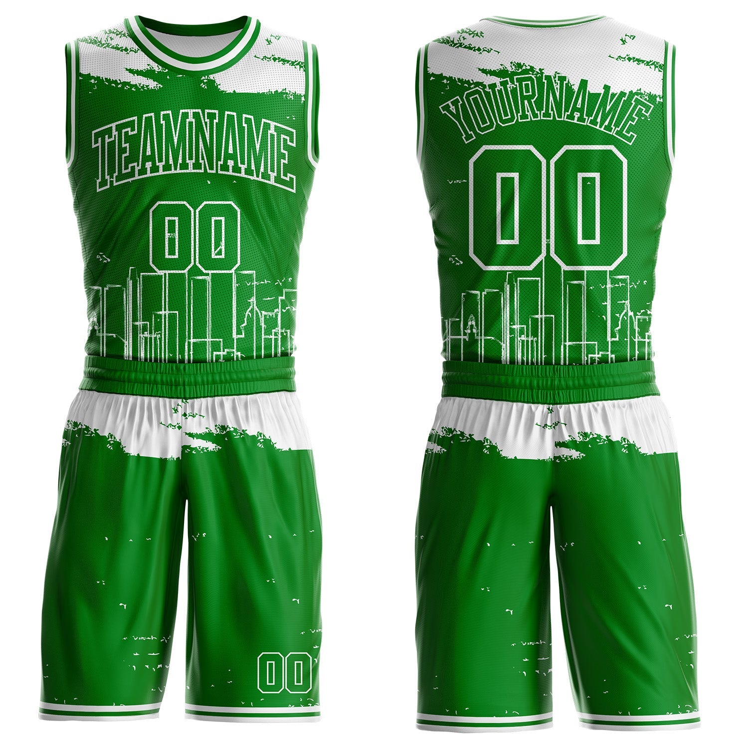 Custom Grass Green-White Boston Silhouette Round Neck Sublimation Basketball Uniform Jersey - Main View