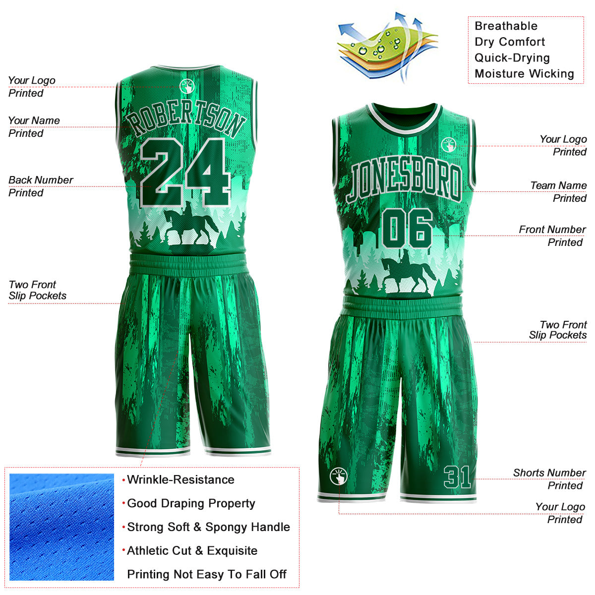 Custom Green-White Boston Cowboy Round Neck Sublimation Basketball Uniform Jersey view 2