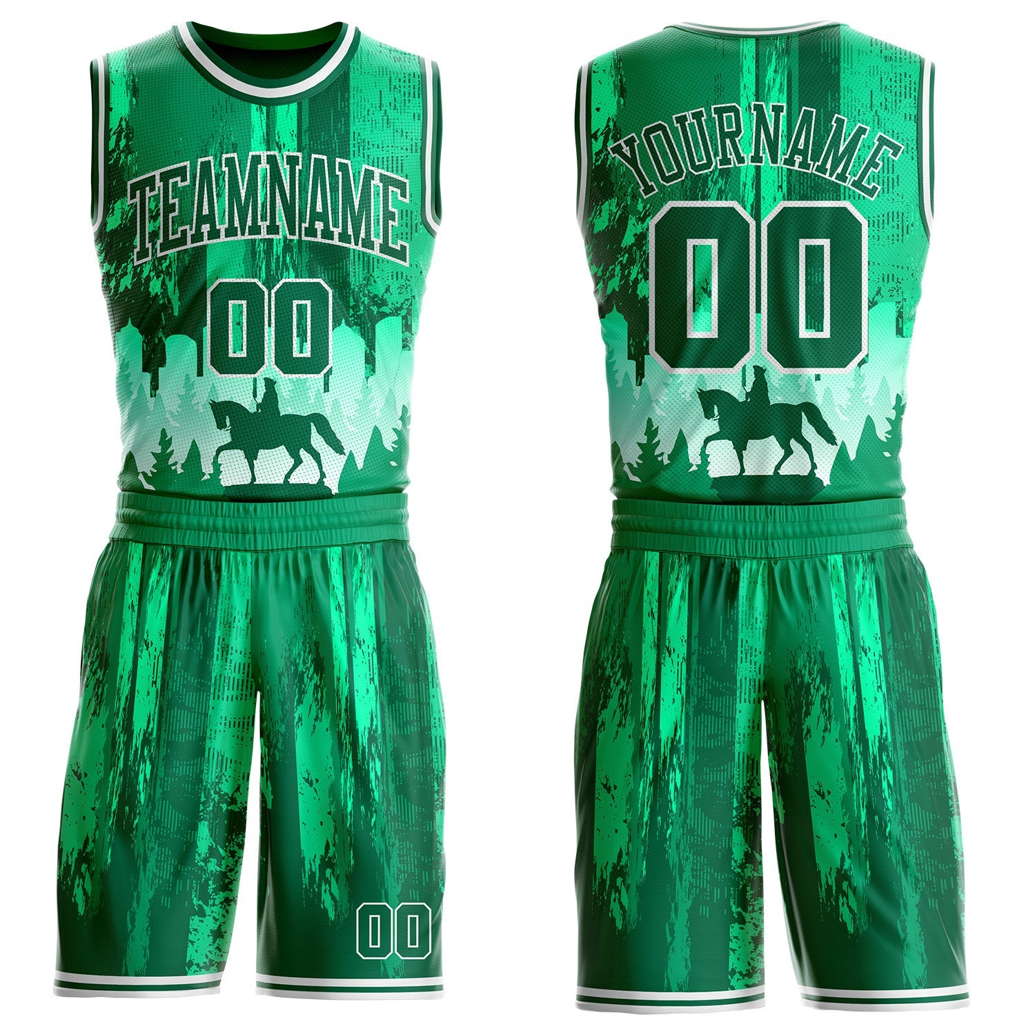 Custom Green-White Boston Cowboy Round Neck Sublimation Basketball Uniform Jersey - Main View