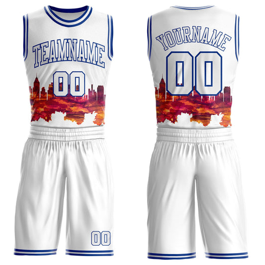 Custom White-Royal Philadelphia Silhouette Round Neck Sublimation Basketball Uniform Jersey - Main View