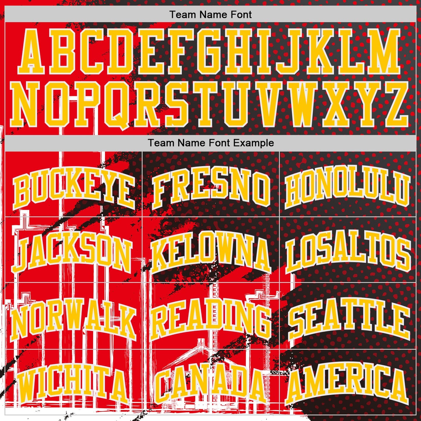 Custom Red Yellow Black-White Atlanta Silhouette Brush Stroke Round Neck Sublimation Basketball Uniform Jersey view 3