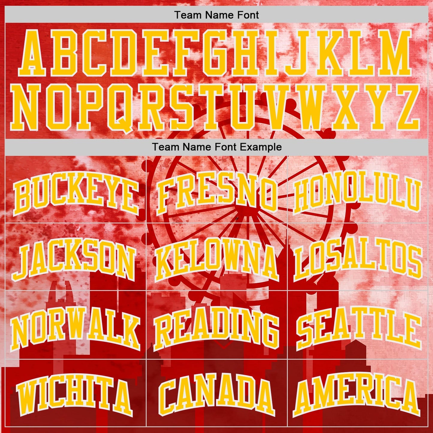 Custom Red Yellow-White Atlanta Silhouette Watercolor Round Neck Sublimation Basketball Uniform Jersey view 3