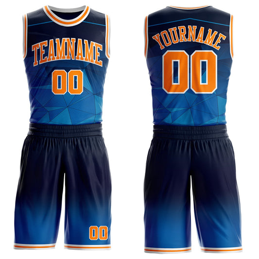 Custom Blue Bay Orange-White Diamond Shapes Geometric Gradient Round Neck Sublimation Basketball Uniform Jersey - Main View