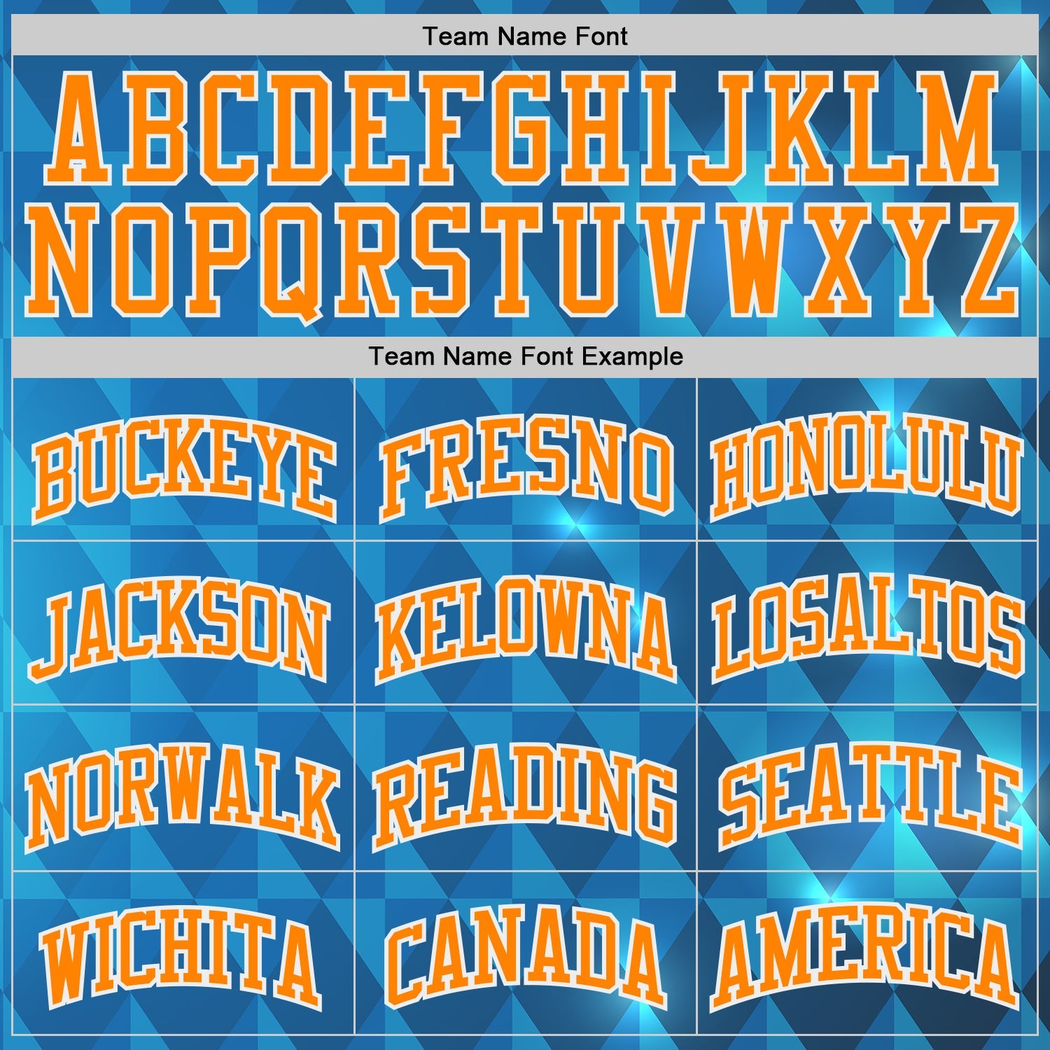 Custom Blue Bay Orange-White Diamond Shapes Geometric Round Neck Sublimation Basketball Uniform Jersey view 3