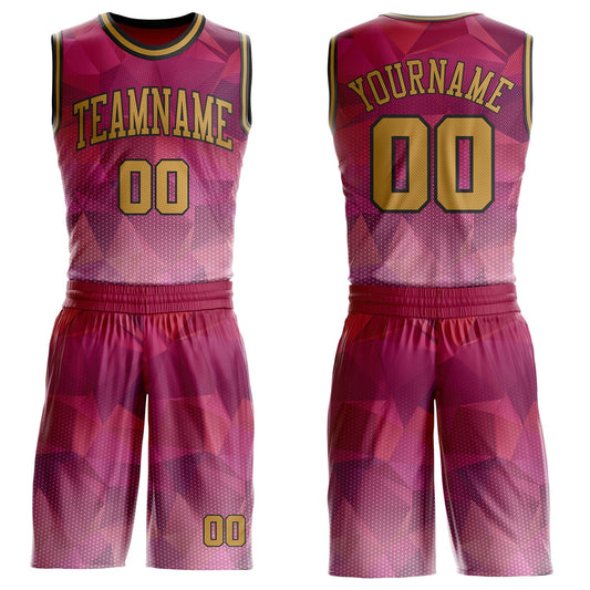 Custom Red Old Gold-Black Diamond Shapes Geometric Round Neck Sublimation Basketball Uniform Jersey - Main View