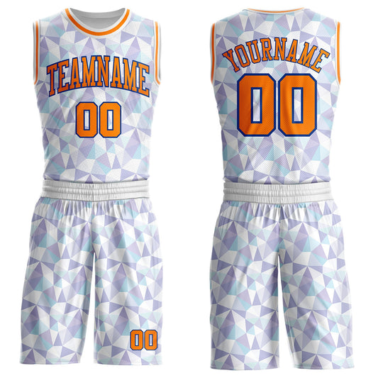 Custom White Bay Orange-Royal Diamond Shapes Geometric Round Neck Sublimation Basketball Uniform Jersey - Main View