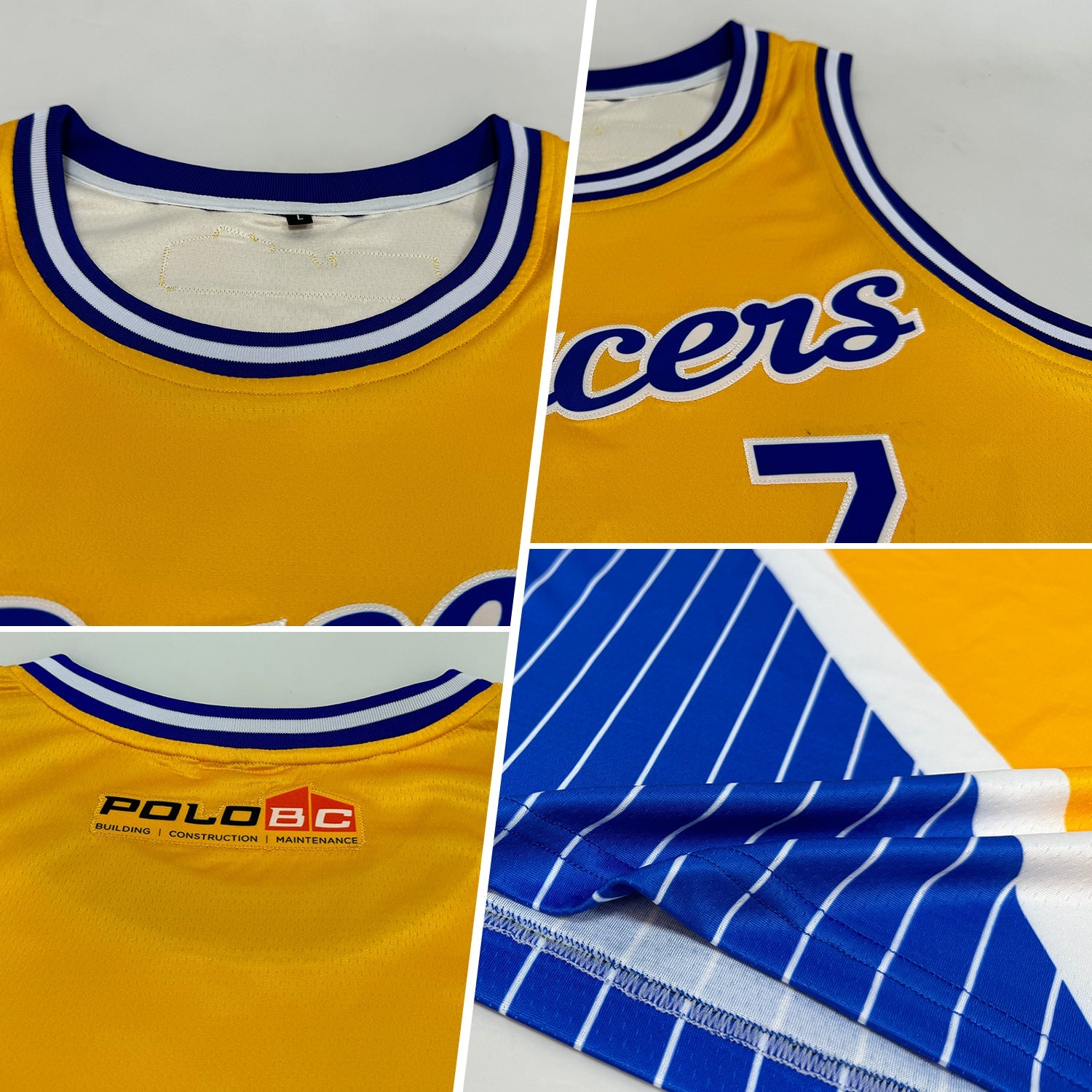 Custom Gold Royal-White Triangle Pinstripes Authentic City Edition Basketball Jersey view 2