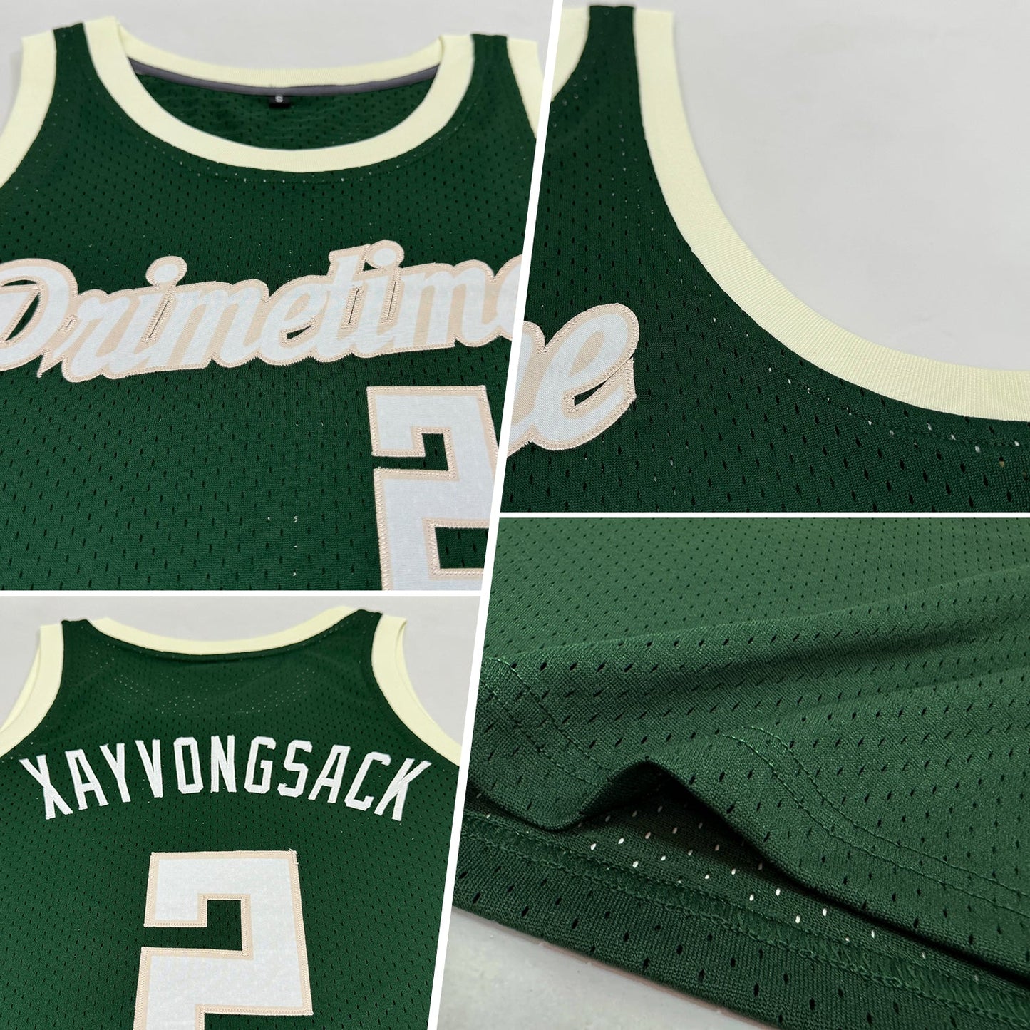 Custom Hunter Green White-Cream Authentic Throwback Basketball Jersey view 2