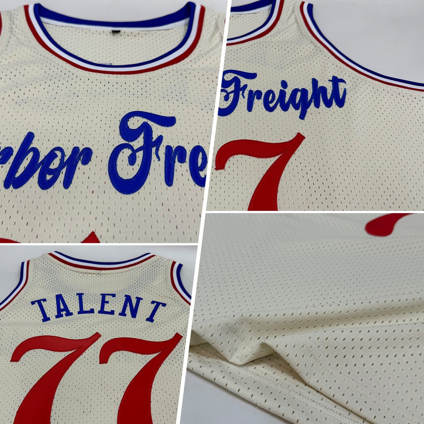 Custom Cream Red-Royal Authentic Throwback Basketball Jersey view 2