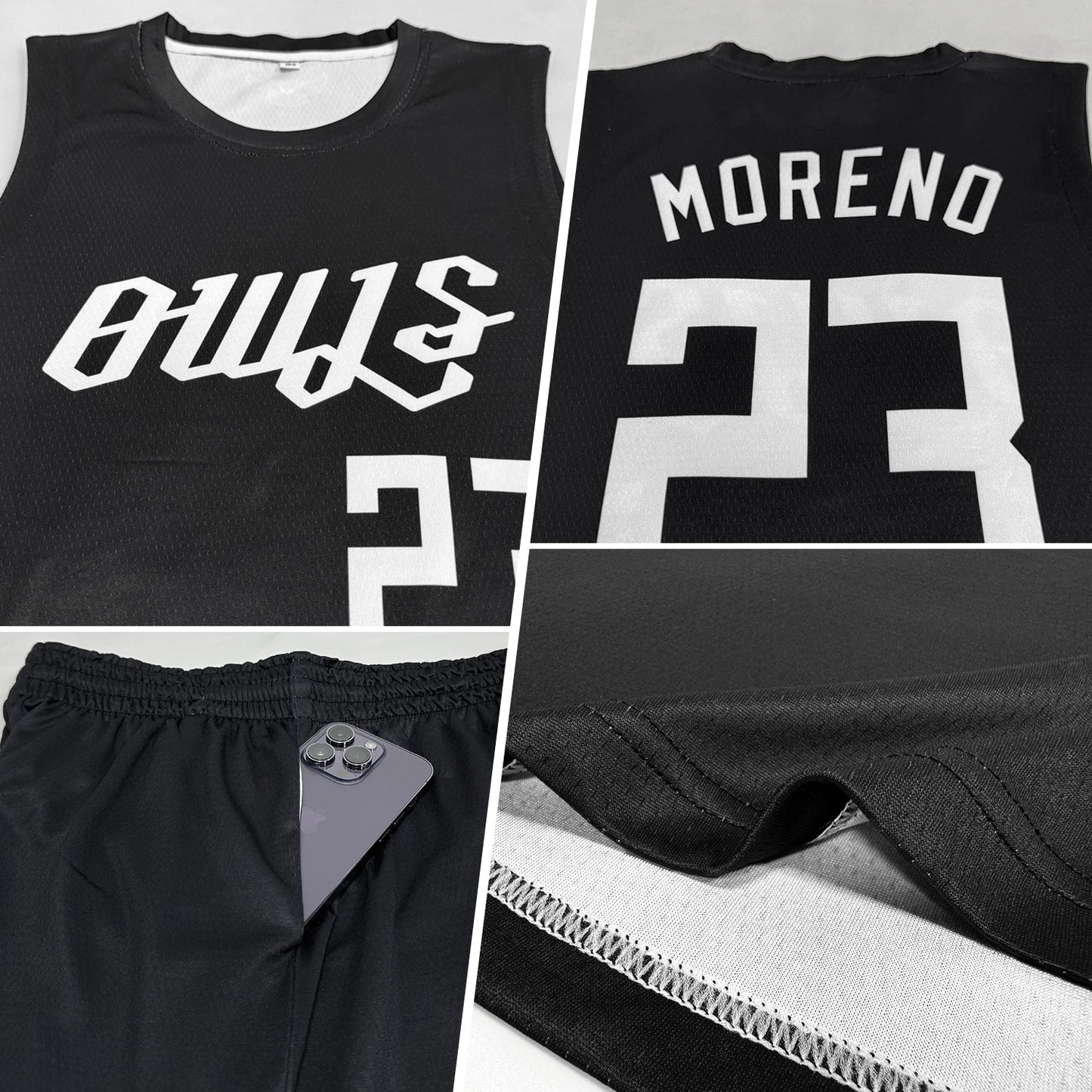 Custom Black White Round Neck Basketball Uniform Jersey view 2