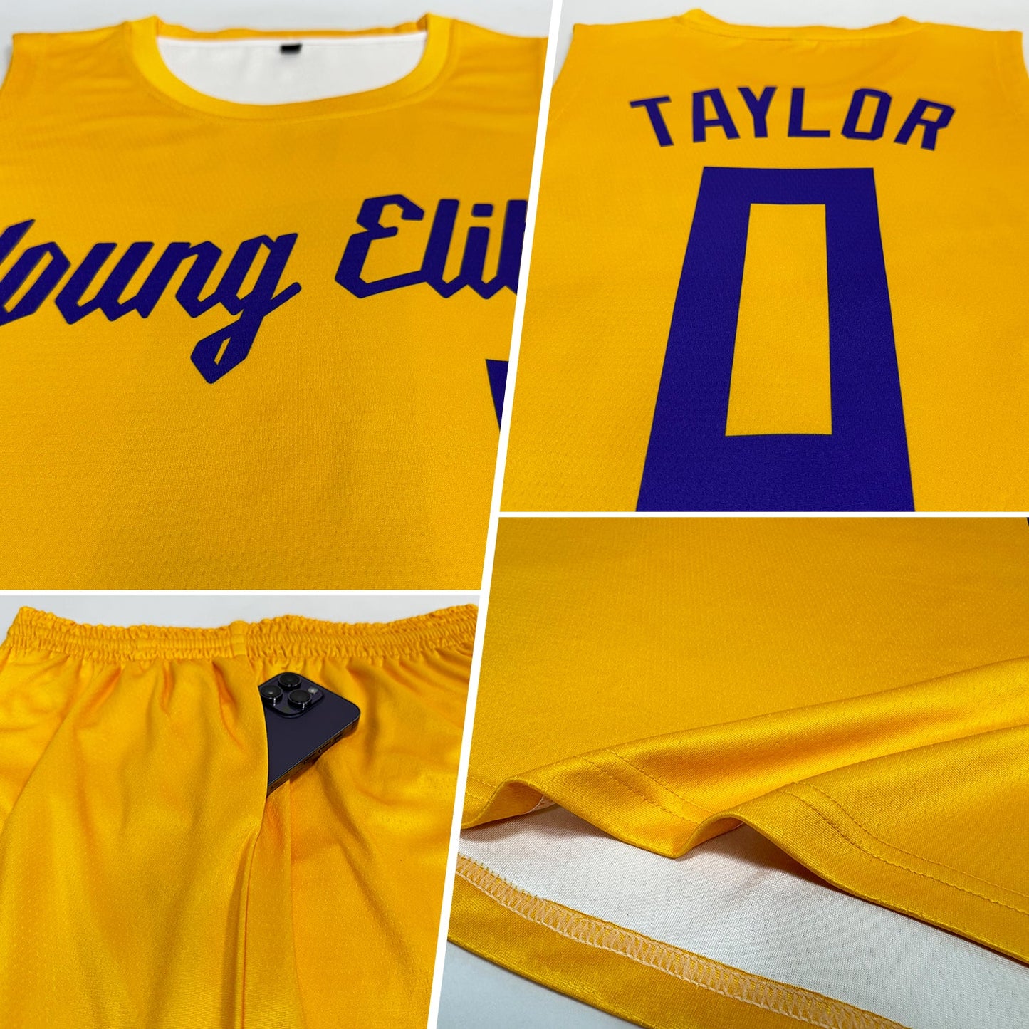 Custom Gold Purple Round Neck Basketball Uniform Jersey view 2