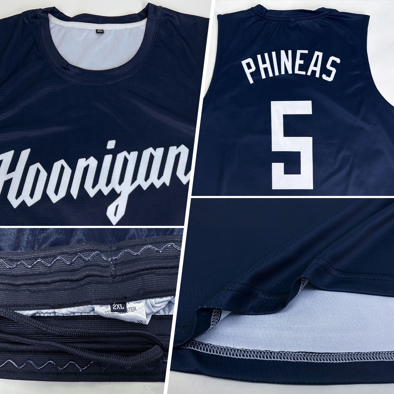 Custom Navy White Round Neck Basketball Uniform Jersey view 2