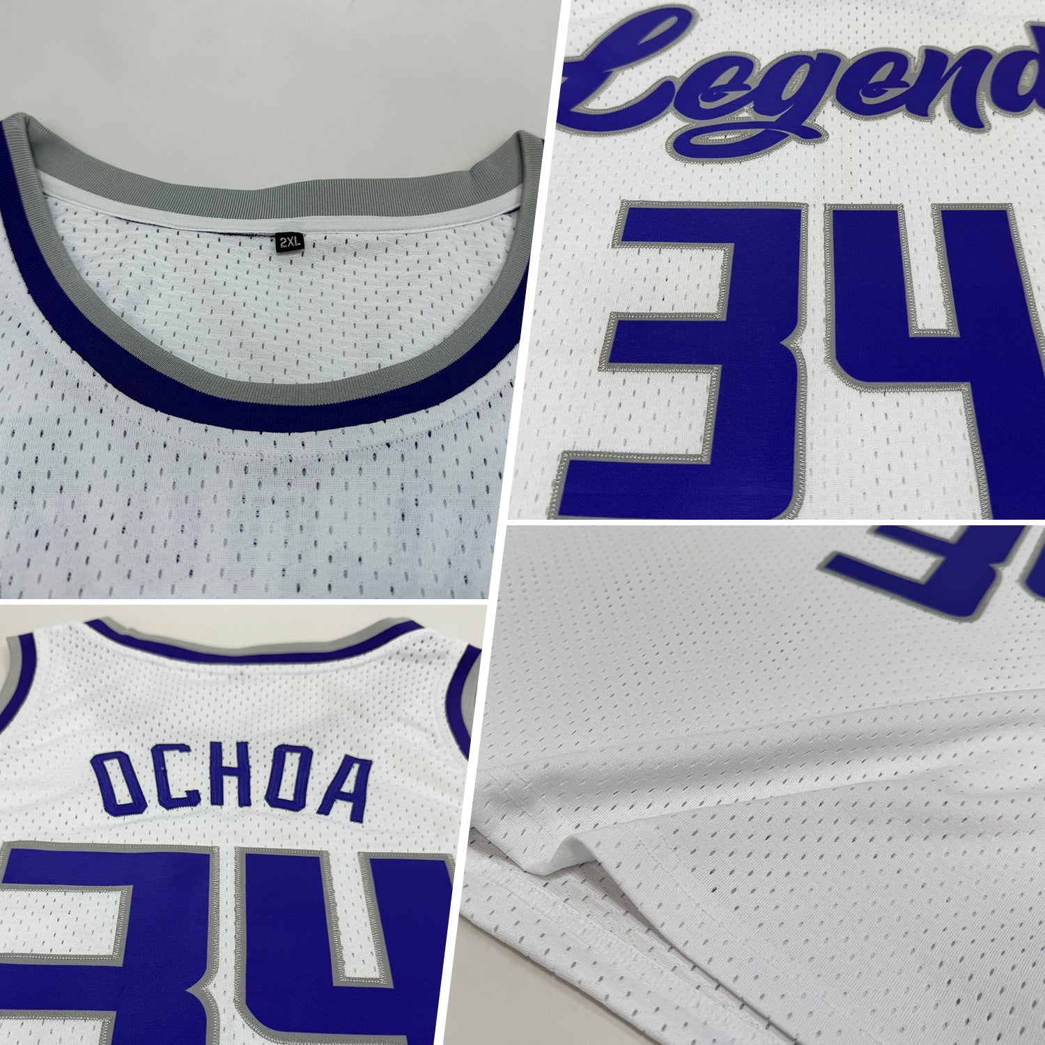 Custom White Purple-Gray Authentic Throwback Basketball Jersey view 2