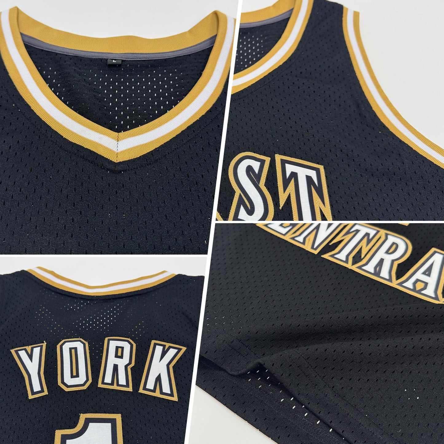 Custom Black White-Old Gold Authentic Throwback Basketball Jersey view 2