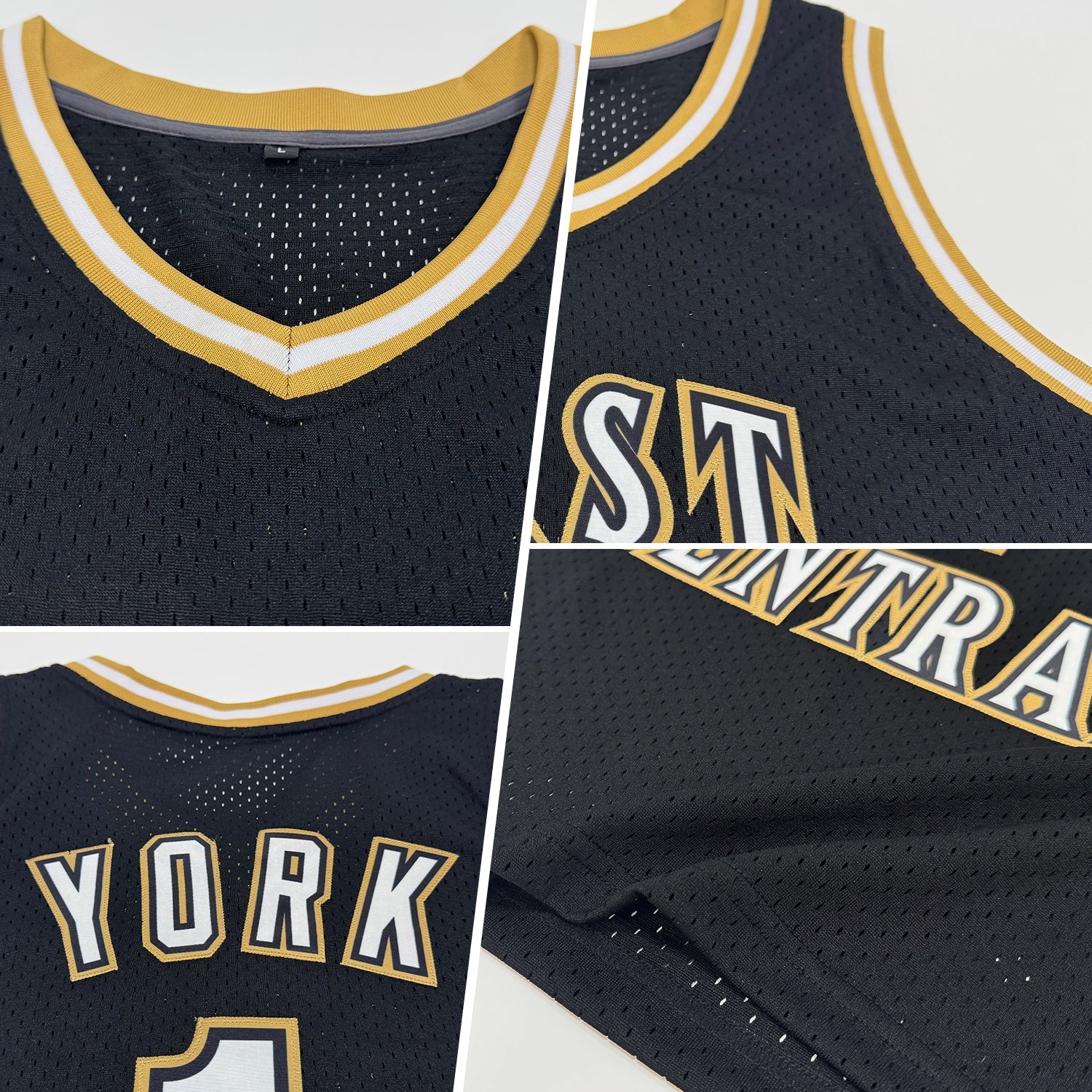 Custom Black White-Old Gold Authentic Throwback Basketball Jersey view 2