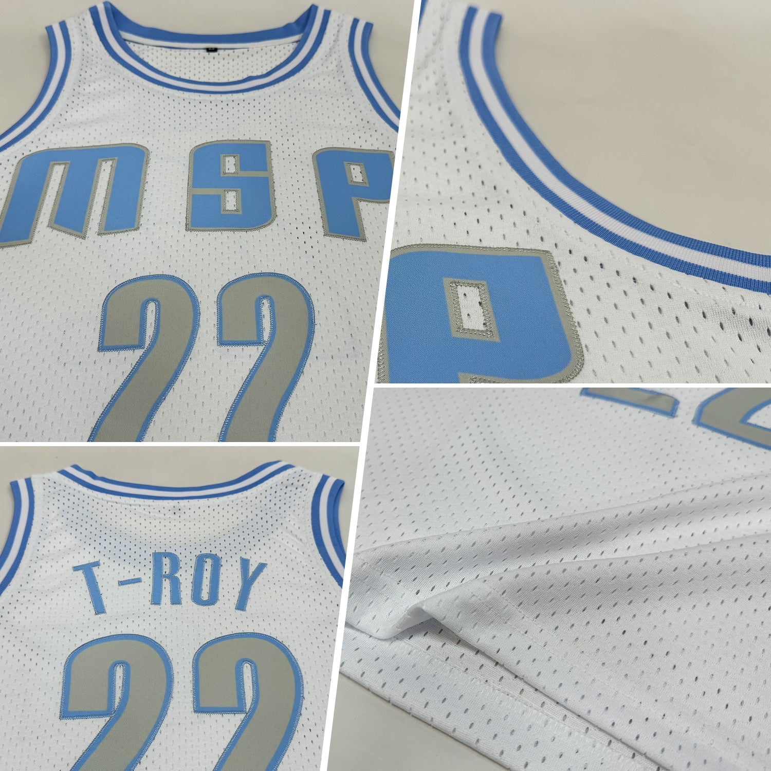Custom White Light Gray-Light Blue Authentic Throwback Basketball Jersey view 2