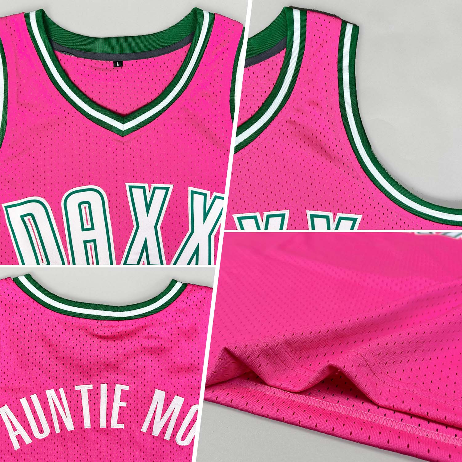 Custom Pink White-Kelly Green Authentic Throwback Basketball Jersey view 2