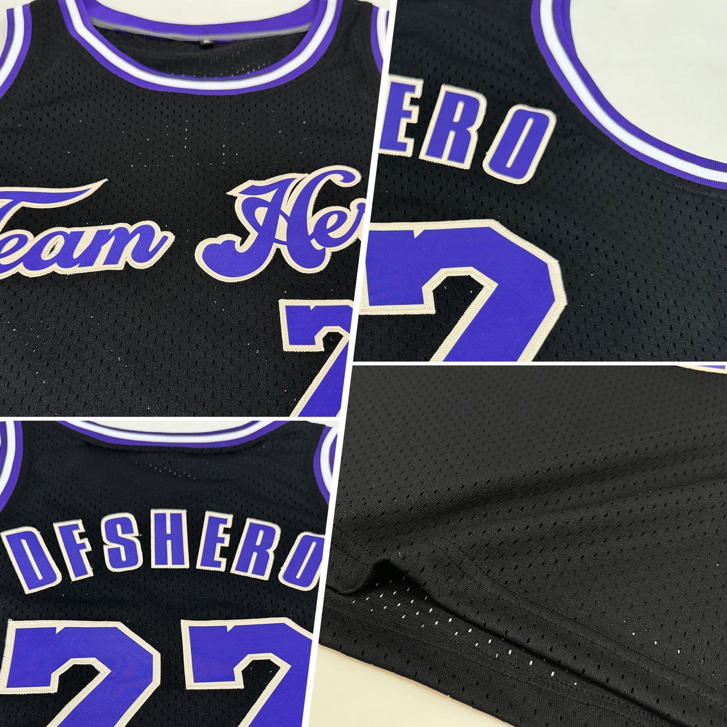 Custom Black Purple-Cream Authentic Throwback Basketball Jersey view 2