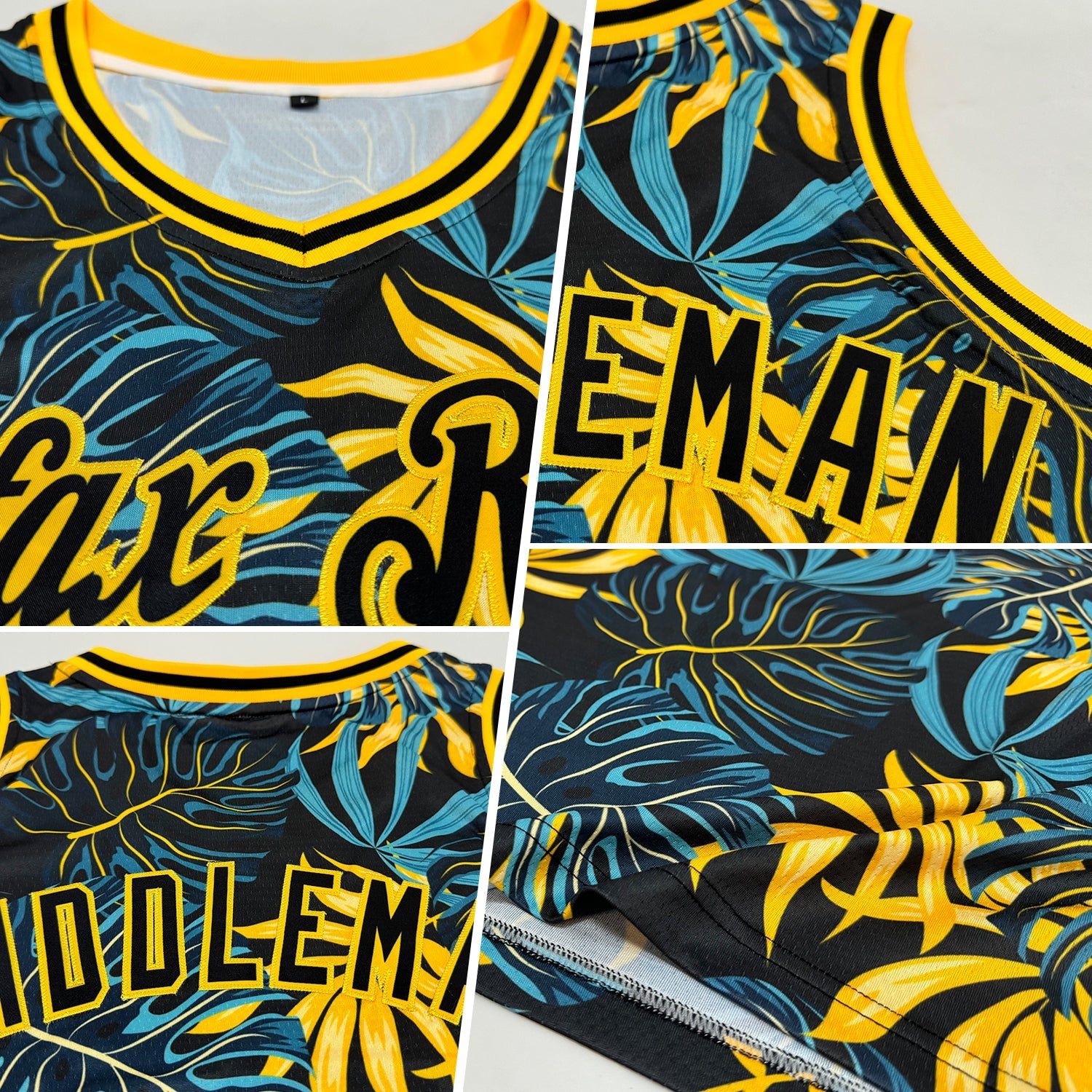 Custom Black Black-Gold 3D Pattern Tropical Hawaii Plants Authentic Basketball Jersey view 2