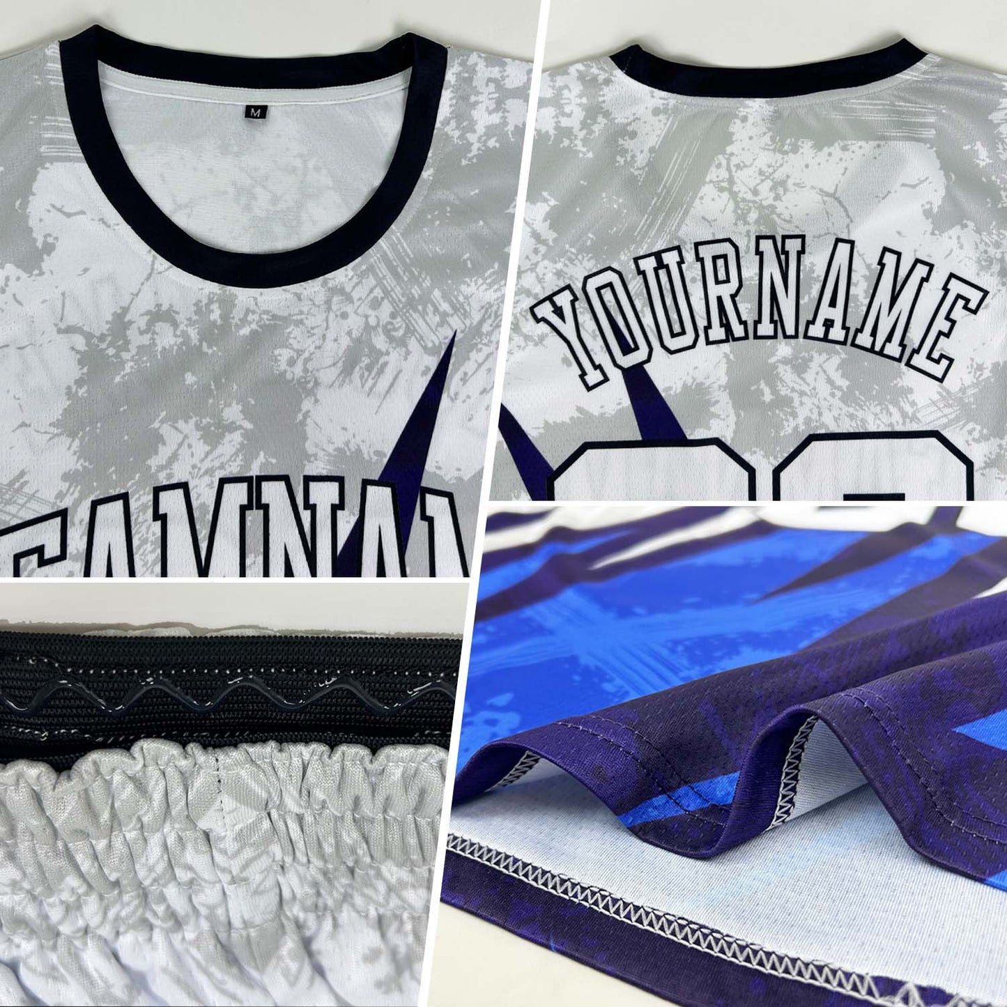 Custom White White-Royal Round Neck Sublimation Basketball Uniform Jersey view 2