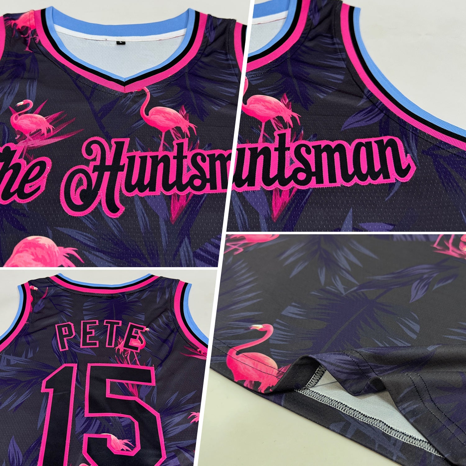 Custom Black Pink-Light Blue 3D Pattern Design Flamingo Authentic Basketball Jersey view 2