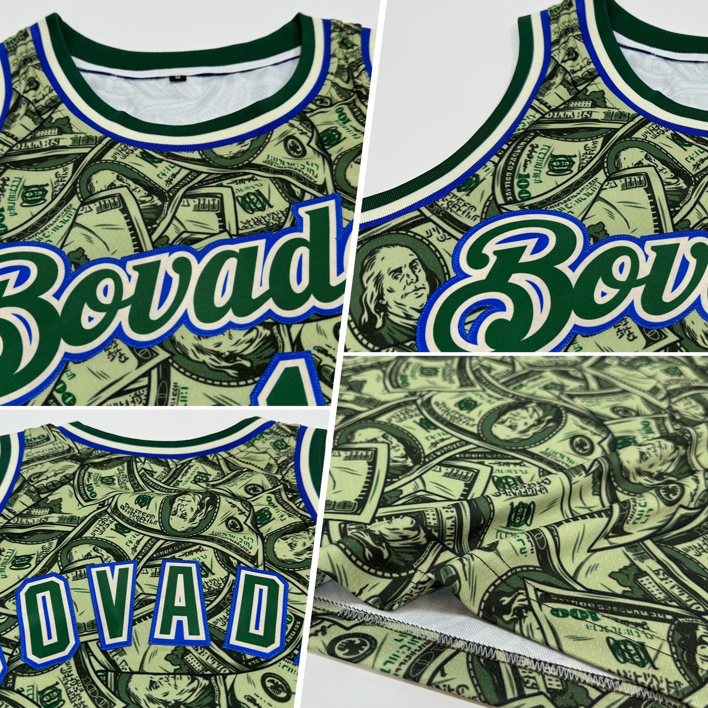 Custom Cream Green-Royal 3D Pattern Design Dollar Authentic Basketball Jersey view 2