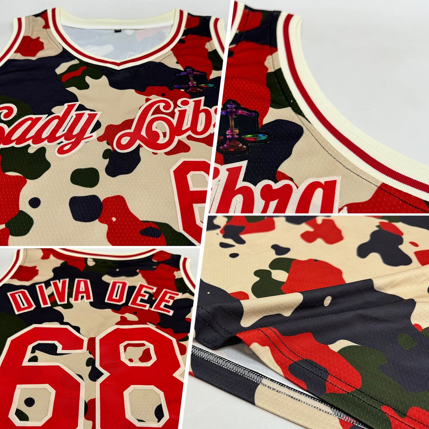 Custom Camo Red-Cream 3D Authentic Salute To Service Basketball Jersey view 2