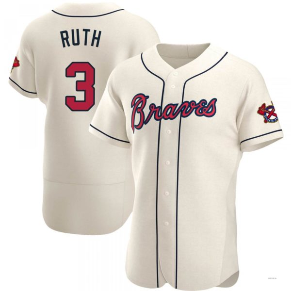 Atlanta Braves #3 Babe Ruth Cream Alternate Jersey Stitches Baseball Jerseys - Main View