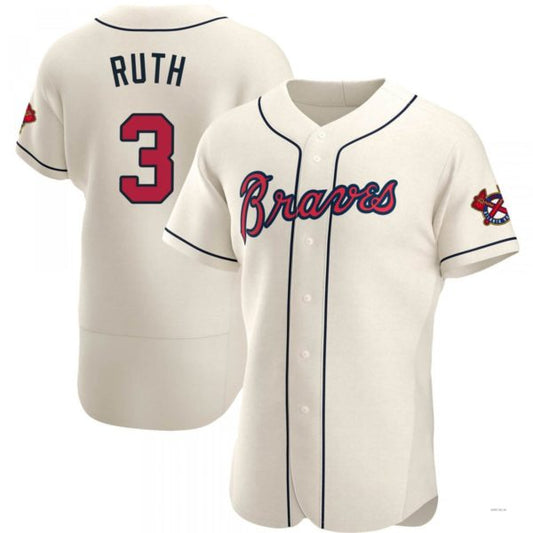 Atlanta Braves #3 Babe Ruth Cream Alternate Jersey Stitches Baseball Jerseys - Main View