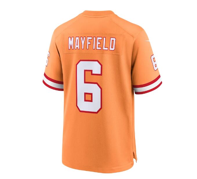 TB.Buccaneers #6 Baker Mayfield Throwback Game Jersey - Orange Stitched American Football Jerseys - Main View