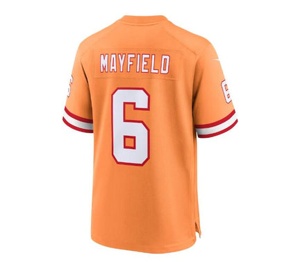 TB.Buccaneers #6 Baker Mayfield Throwback Game Jersey - Orange Stitched American Football Jerseys - Main View