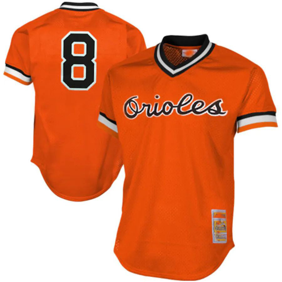 Baltimore Orioles #8 Cal Ripken Jr Mitchell & Ness Orange 1988 Authentic Cooperstown Collection Mesh Batting Practice Jersey Baseball Jerseys - Main View