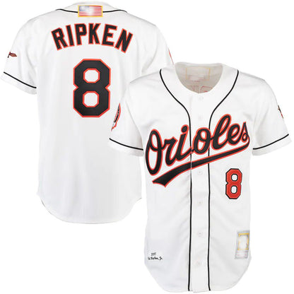 Baltimore Orioles #8 Cal Ripken Mitchell & Ness White Home Authentic Jersey Baseball Jerseys - Main View