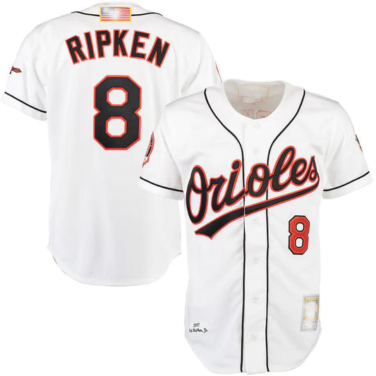 Baltimore Orioles #8 Cal Ripken Mitchell & Ness White Home Authentic Jersey Baseball Jerseys - Main View