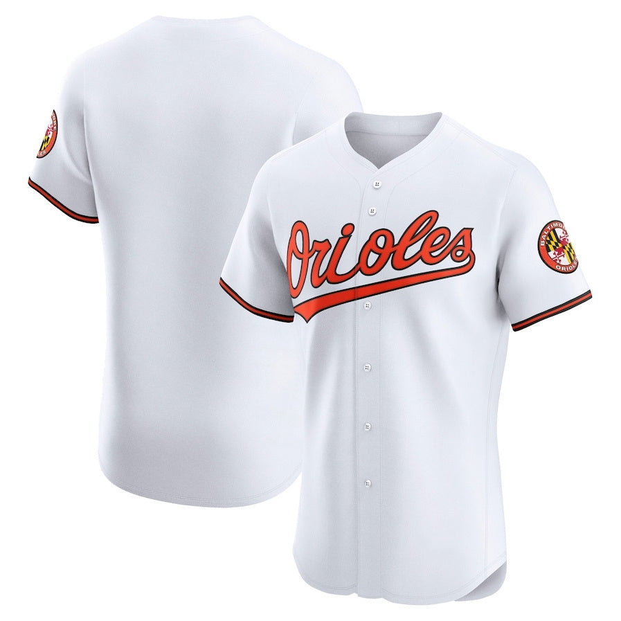 Baltimore Orioles Home Elite Jersey - White Stitched Baseball Jersey - Main View