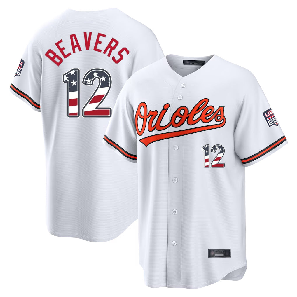 Baltimore Orioles #12 Dylan Beavers Player White USA 250 Fourth of July Home Game Stitched Baseball Jersey - Main View