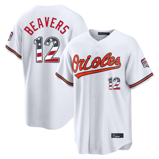 Baltimore Orioles #12 Dylan Beavers Player White USA 250 Fourth of July Home Game Stitched Baseball Jersey - Main View