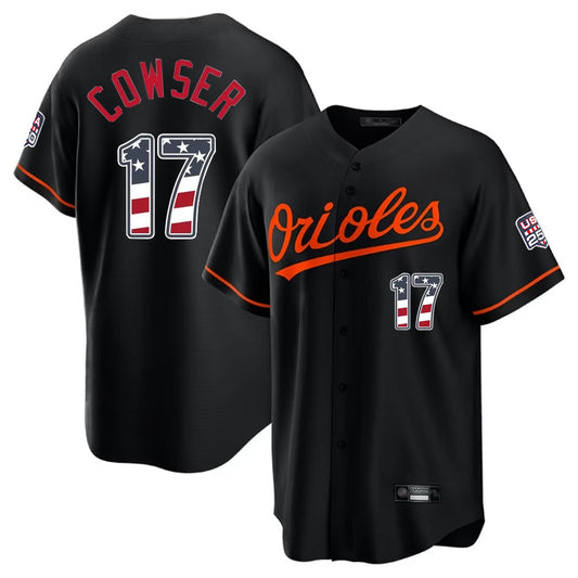 Baltimore Orioles #17 Colton Cowser Player Black USA 250 Fourth of July Home Game Stitched Baseball Jersey - Main View
