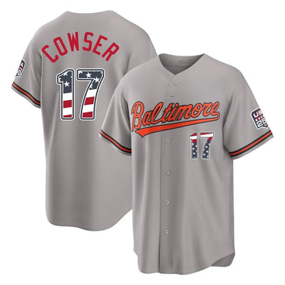 Baltimore Orioles #17 Colton Cowser Player Gray USA 250 Fourth of July Home Game Stitched Baseball Jersey - Main View