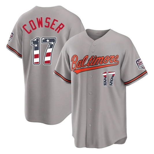 Baltimore Orioles #17 Colton Cowser Player Gray USA 250 Fourth of July Home Game Stitched Baseball Jersey - Main View